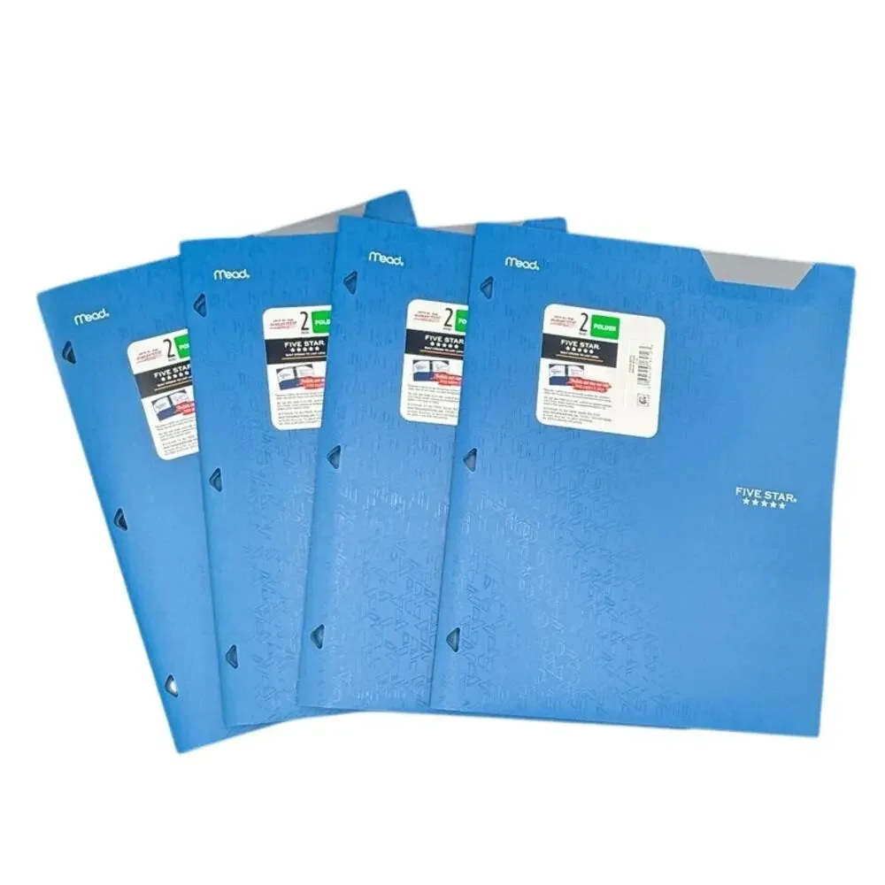 4 Five Star 2-Pocket Folder Stay-Put Folder, 3 Ring Binder. Teal/Blue -FAST SHIP